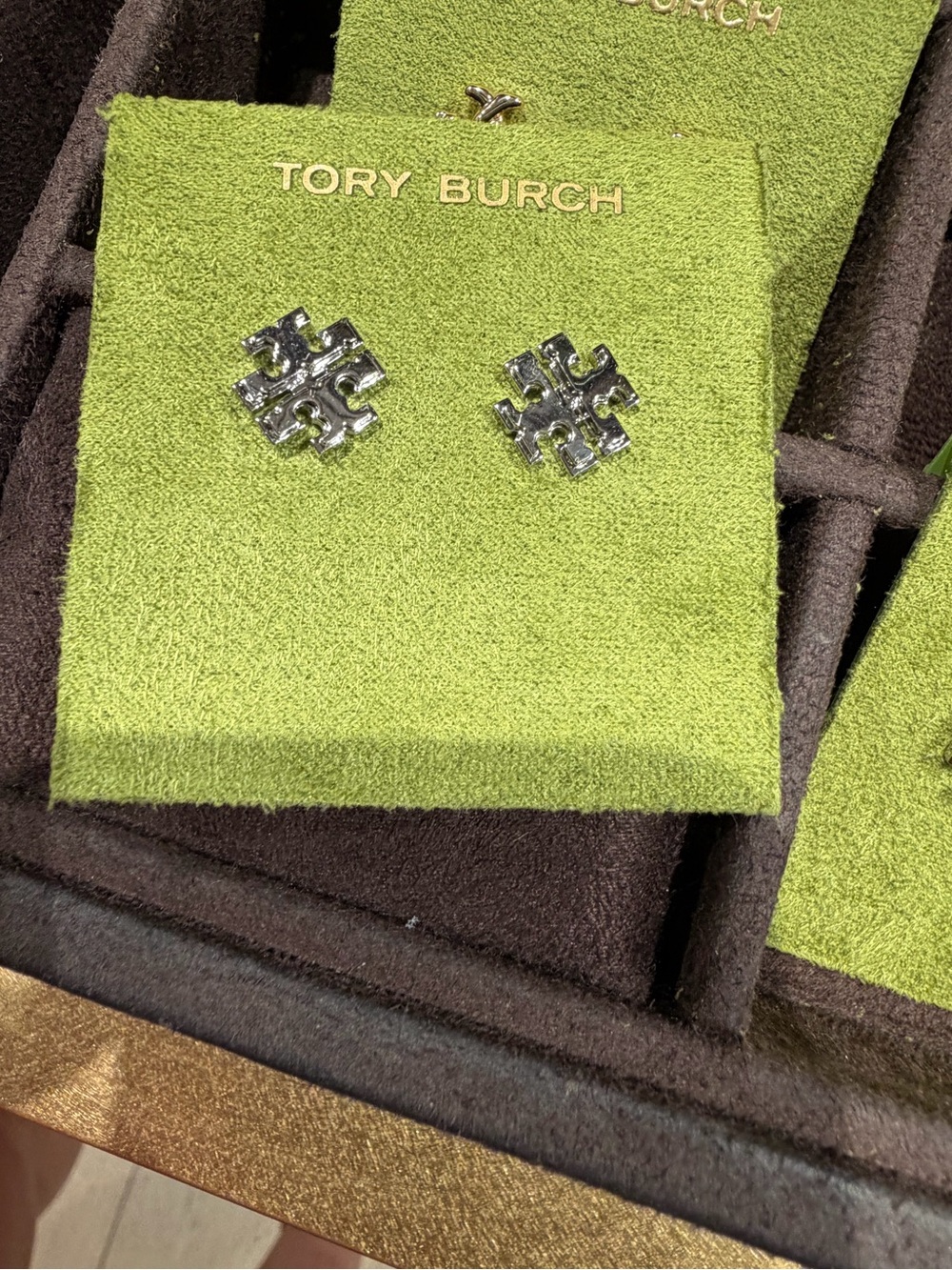 Tory Burch silver-tone pave small logo stud earrings silver color small